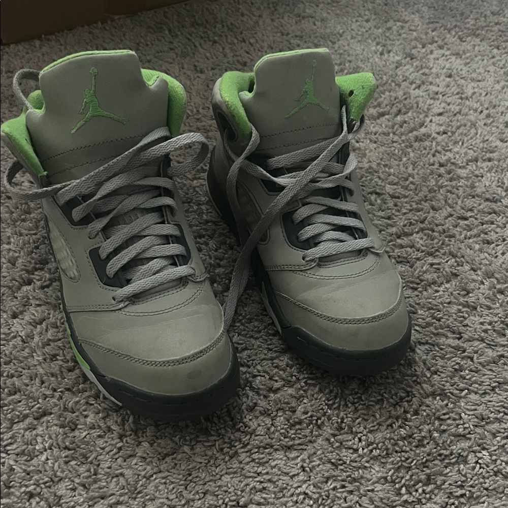 Jordan Gray and Neon Green High-Top Sneakers